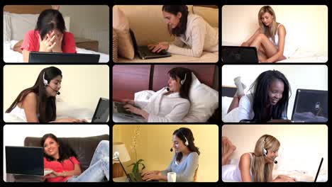 animación 3d de mujeres bonitas usando una computadora portátil