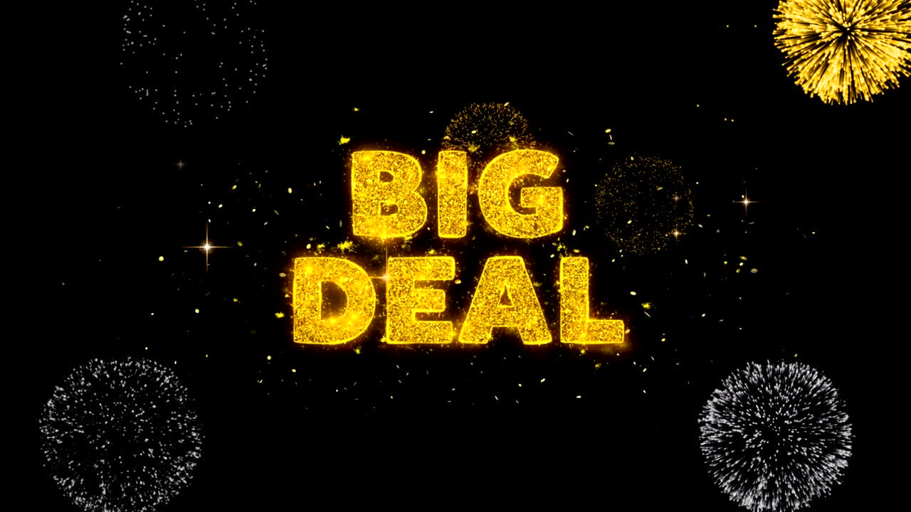 큰 거래 텍스트는 반이는 황금 입자 불꽃놀이에 나타납니다.