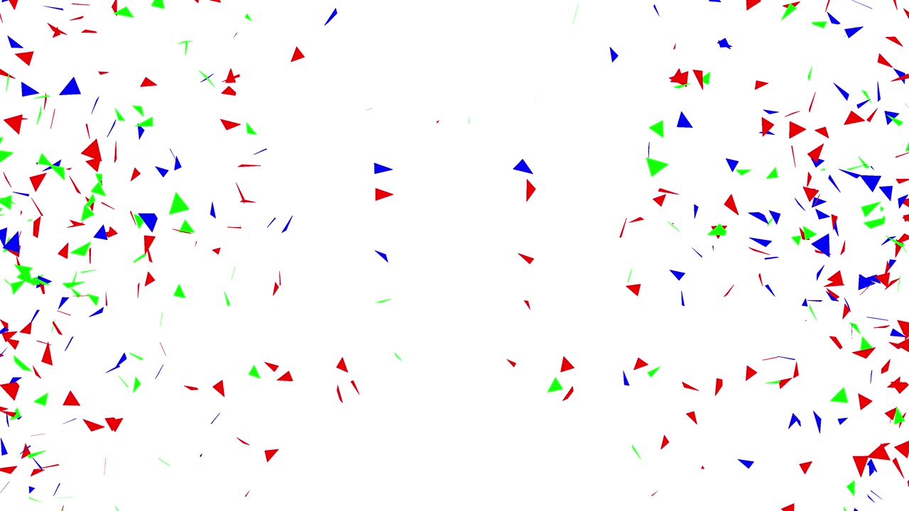 Coriandoli rossi, verdi e blu che cadono su sfondo bianco.