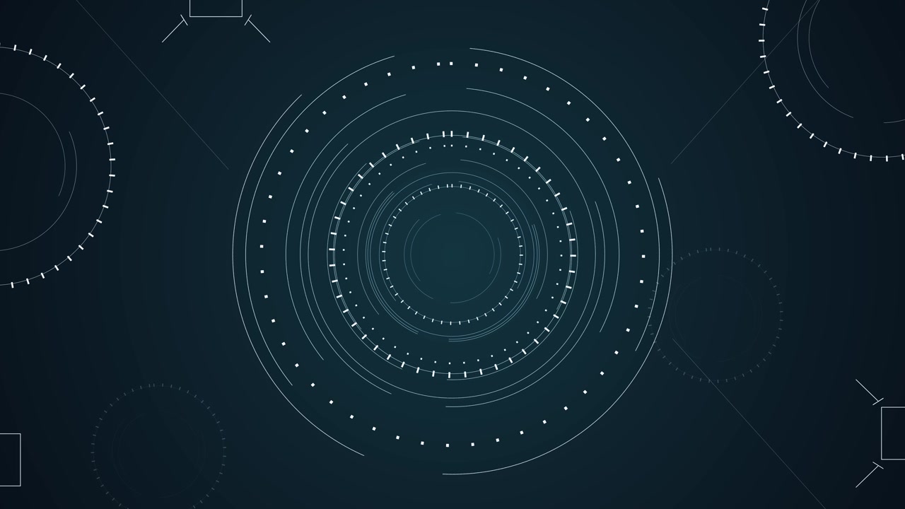 Minimal circular hud interface white rings teal tech background dotted markers radar style geometry