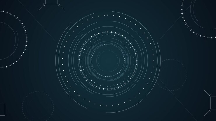 Minimal circular hud interface white rings teal tech background dotted markers radar style geometry