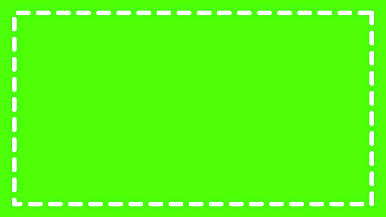 Bordo rettangolare animato tratteggiato su schermo verde
