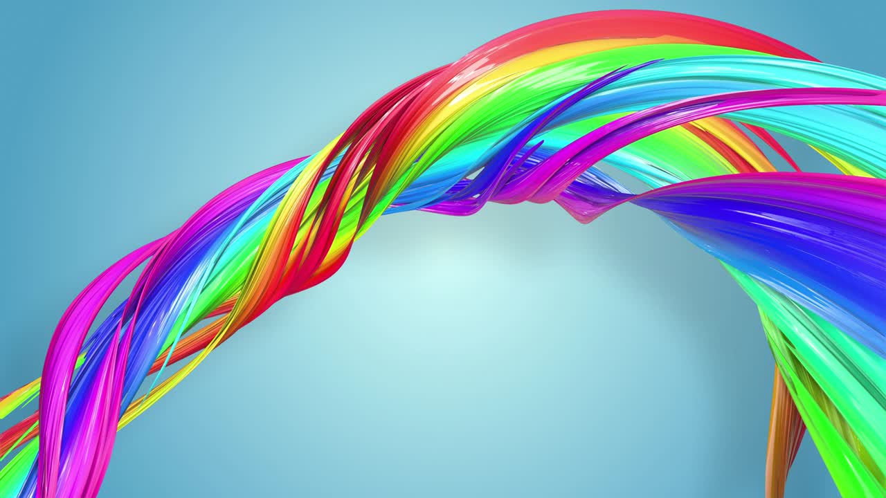 다채로운 리본을 가진 추상적인 무결한 배경: 무지개 줄무는 원으로 움직이고 휘어집니다.