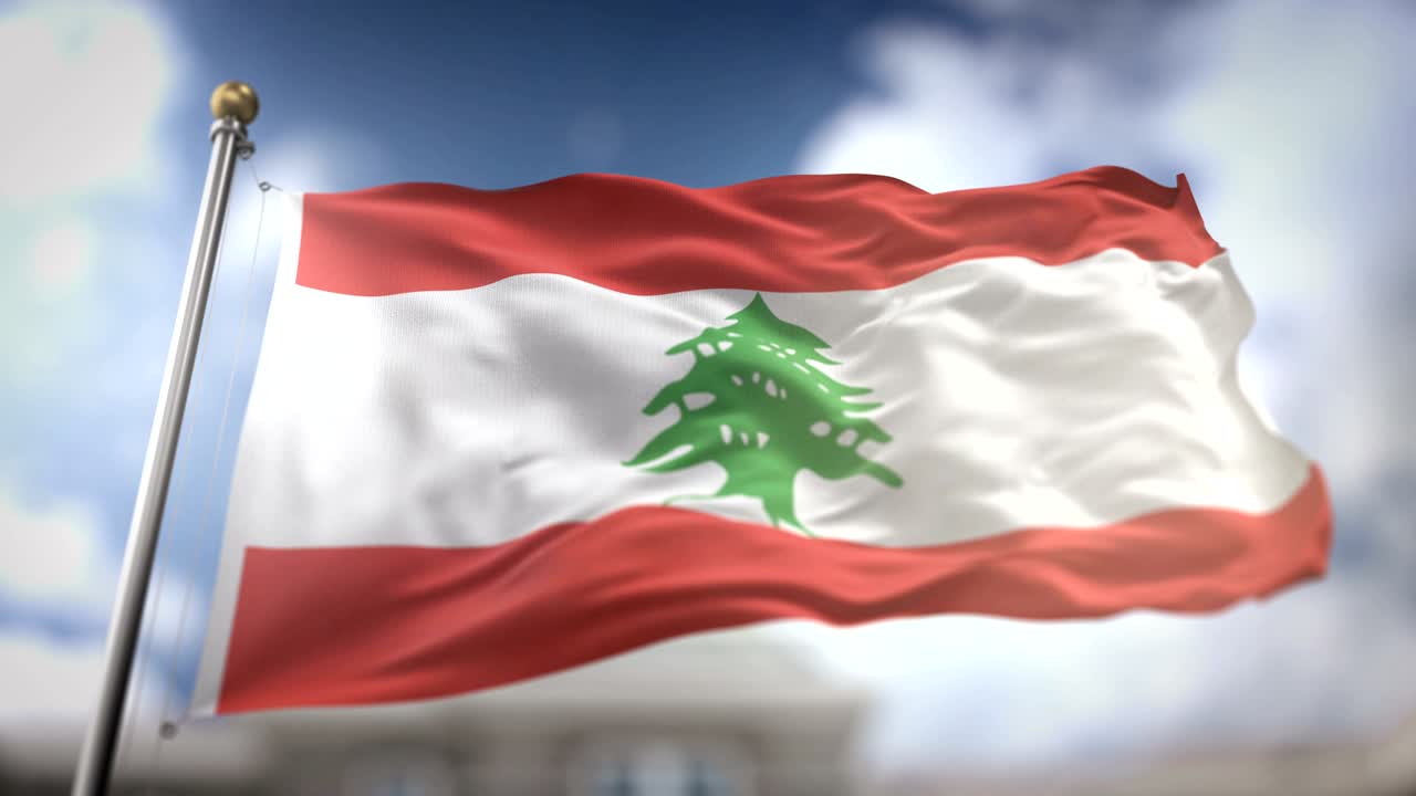 la bandera del líbano ondeando en cámara lenta 3d con fondo de cielo azul - bucle sin costuras 4k