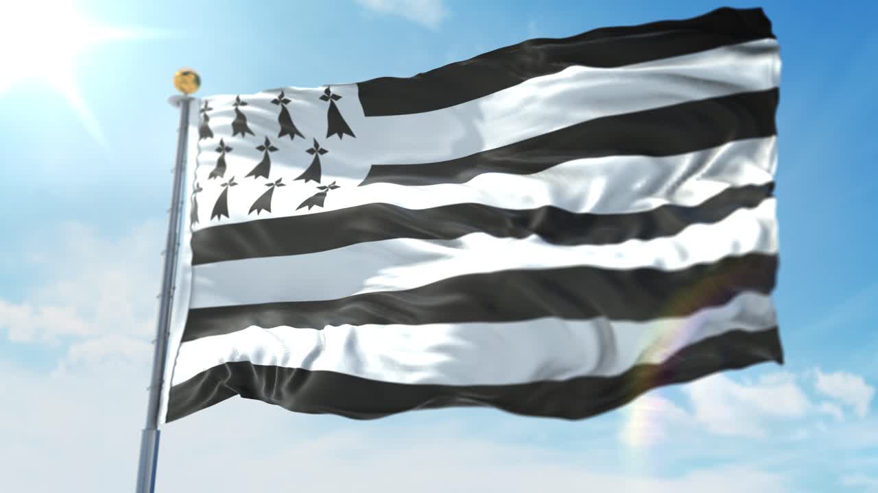 4k 3d иллюстрация развевающегося флага на шесте страны бретань