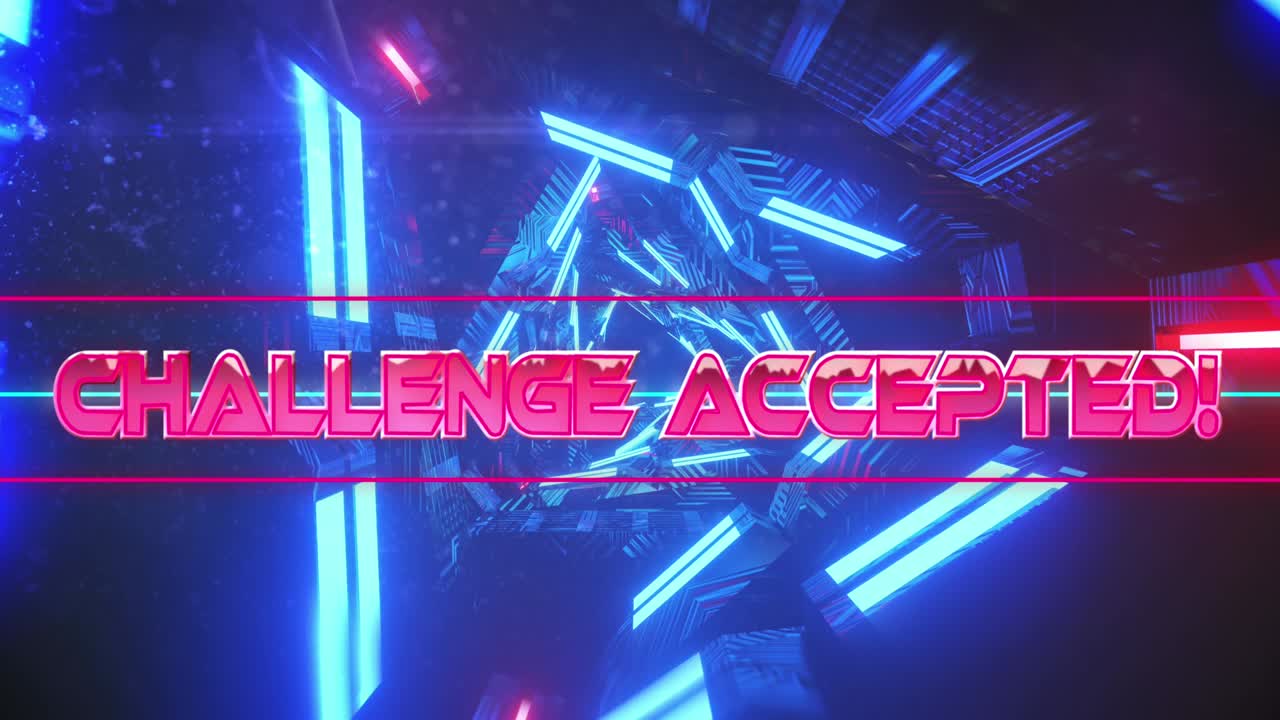 움직이는 디지털 터널을 통해 도전 받아들이기 텍스트의 애니메이션