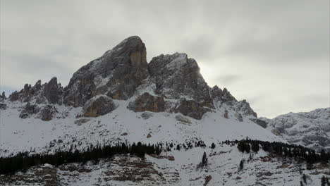 Aerial-View-Of-Snow-Coverded-Idyllic-South-Tyrol-Peitlerkofel-Mountain-Peak