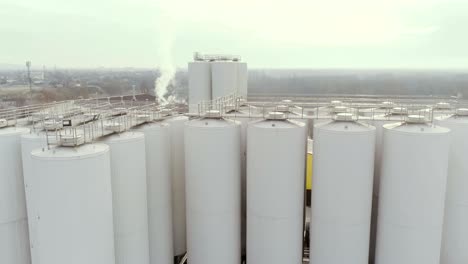 aerial view of  big grain elevators.