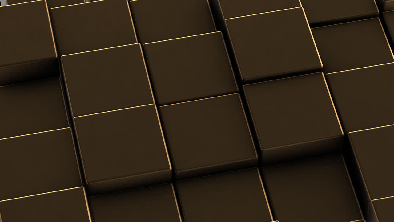 금의 추상 사각형의 회전 개요 천천히 상승하고 유동적으로 떨어지는 - 3d 모션 디자인 애니메이션 기하학 그래픽 배경 프로스 4k