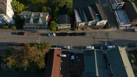 top down aerial shot of coupeville's downtown shops and restaurants