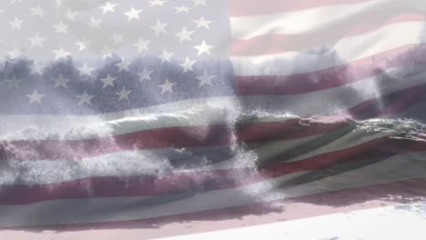 Animation-of-flag-of-united-states-blowing-over-beach-seascape