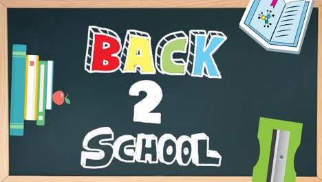 Animation-Von-Back-to-School-Texten-Und-Schulartikel-Symbolen-Auf-Schwarzem-Hintergrund