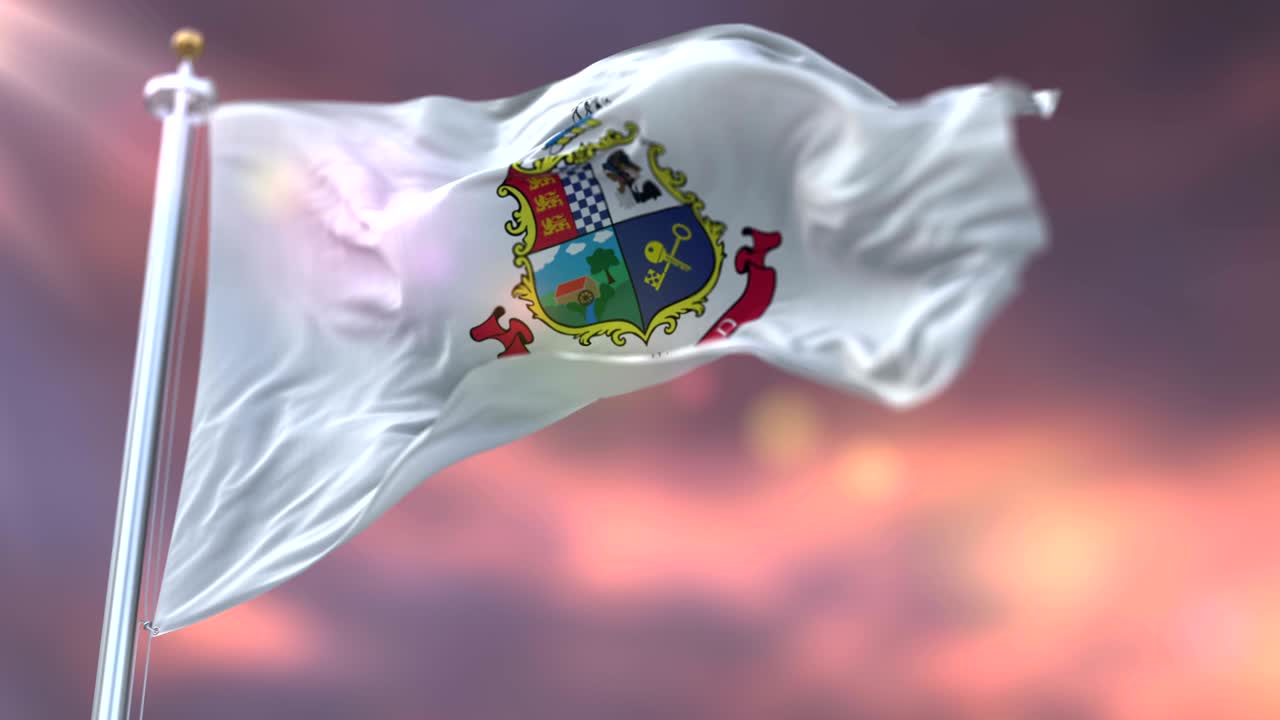 bandera de stamford al atardecer, ciudad de connecticut, estados unidos de américa - bucle