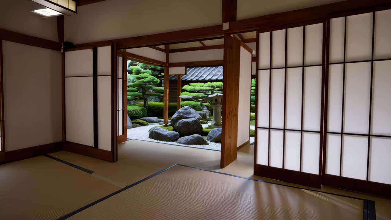 Japanese Garden View from Interior of Traditional House