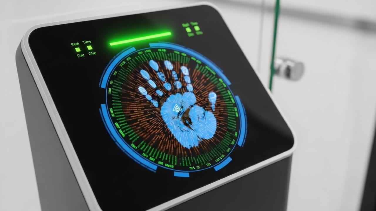 Innovative Handprint Recognition Device Showcasing Advanced Biometrics Technology in a High-Resolution Display for Enhanced Identification and Security Applications