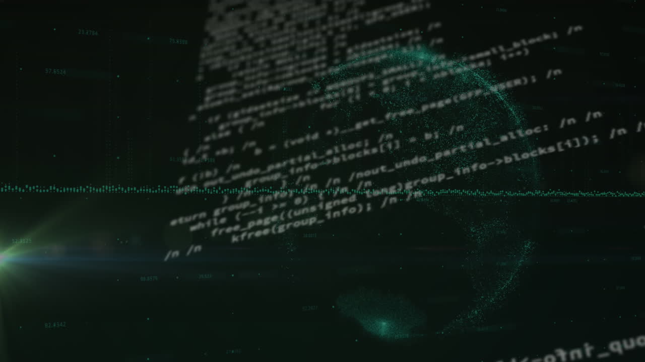 animación del procesamiento de datos sobre el globo sobre fondo negro