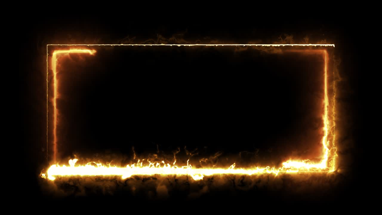 오렌지색 불의 다채로운 직사각형 빛 불꽃 박이는 움직임은 검은색 배경에서 추상적인 효과를 활성화합니다.