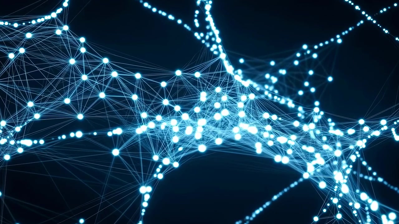 Glowing Blue Neural Network Web Showcasing Luminous Nodes And Connecting Lines On Dark Background, Pulsing