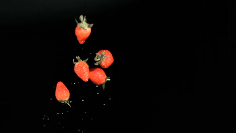 strawberries rotating in super slow motion in the air