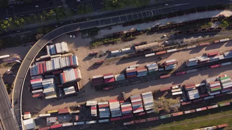 containers at buenos aires port. aerial top-down view