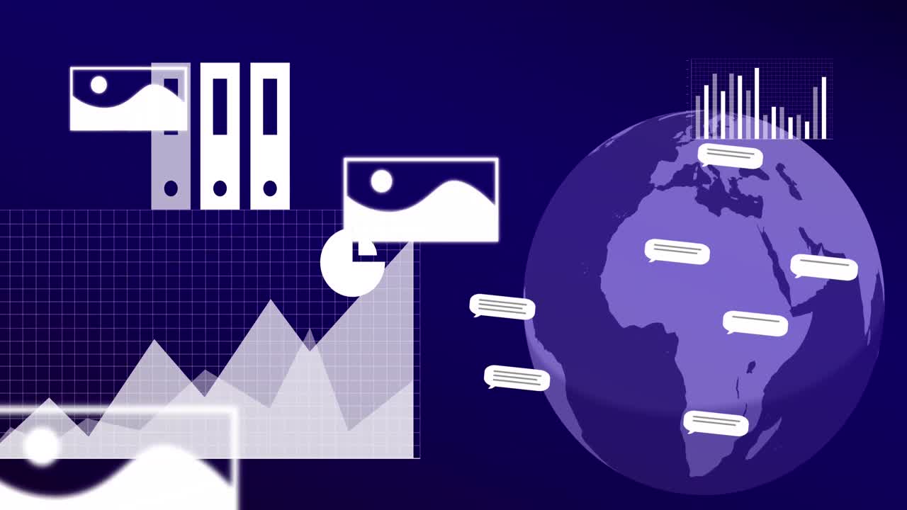Animation of artificial intelligence icon, text and data processing over globe
