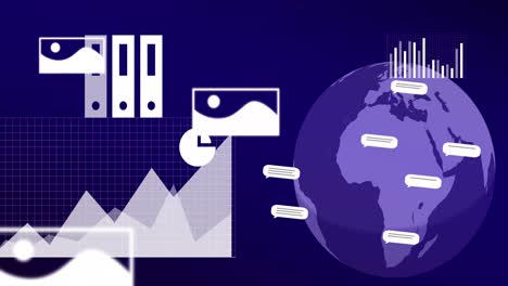 animación del icono de inteligencia artificial, texto y procesamiento de datos en todo el mundo