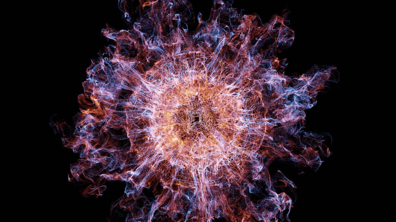 Dynamic Explosion of Colorful Light Particles on Black Background