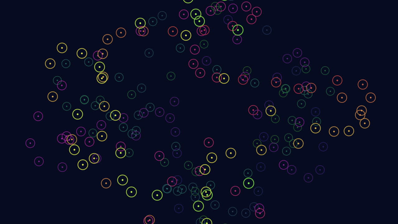 Vibrant symmetry colorful dots form radiant circular pattern on black background