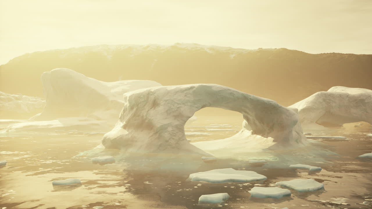 북극 풍경의 빙산과 얼음 아치