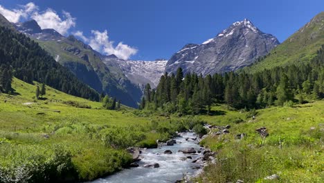 Melach-river-in-the-beautiful-Lüsens-valley-in-Austria-with-high-mountains-and-blue-sky-in-the-background