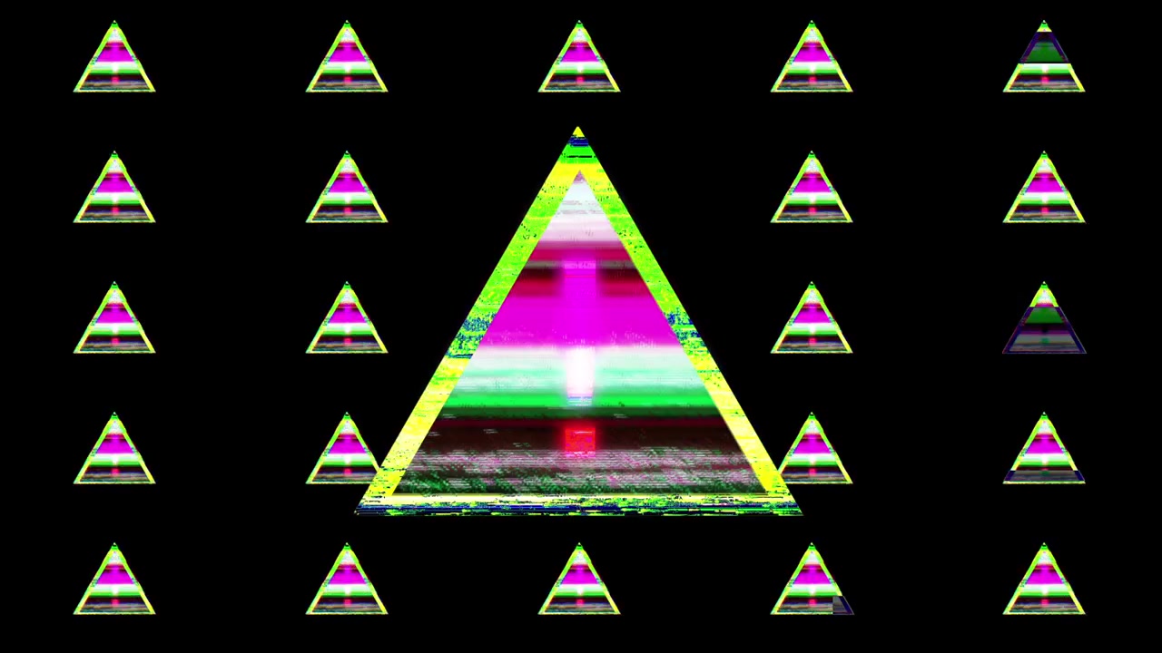 Segnale di avviso glitch animato con punto esclamativo su sfondo nero