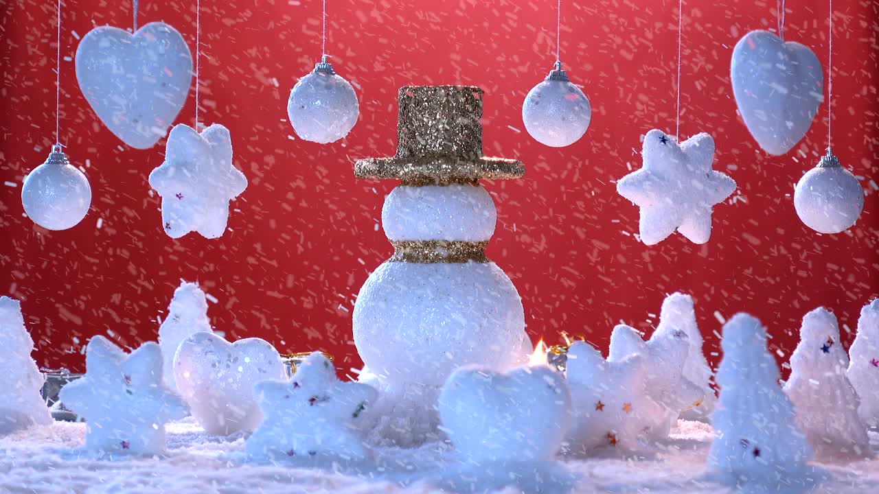 hombre de nieve en la nieve para el año nuevo o vacaciones de navidad internacional., en un momento feliz y la nieve cayendo.