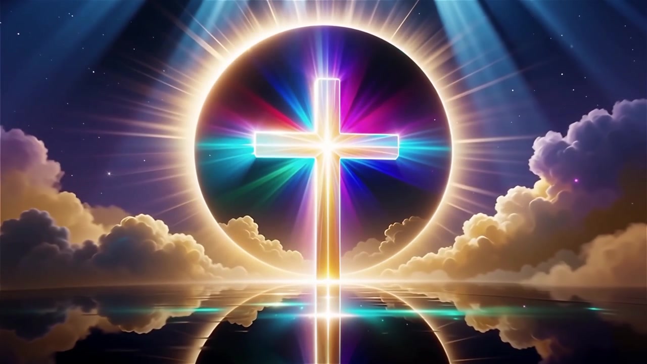 Croce Cristiana Luce Celestiale Sfondo per il Culto.