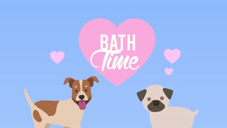 bath time lettering animation with dogs