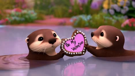 cute otters with a valentine's day heart