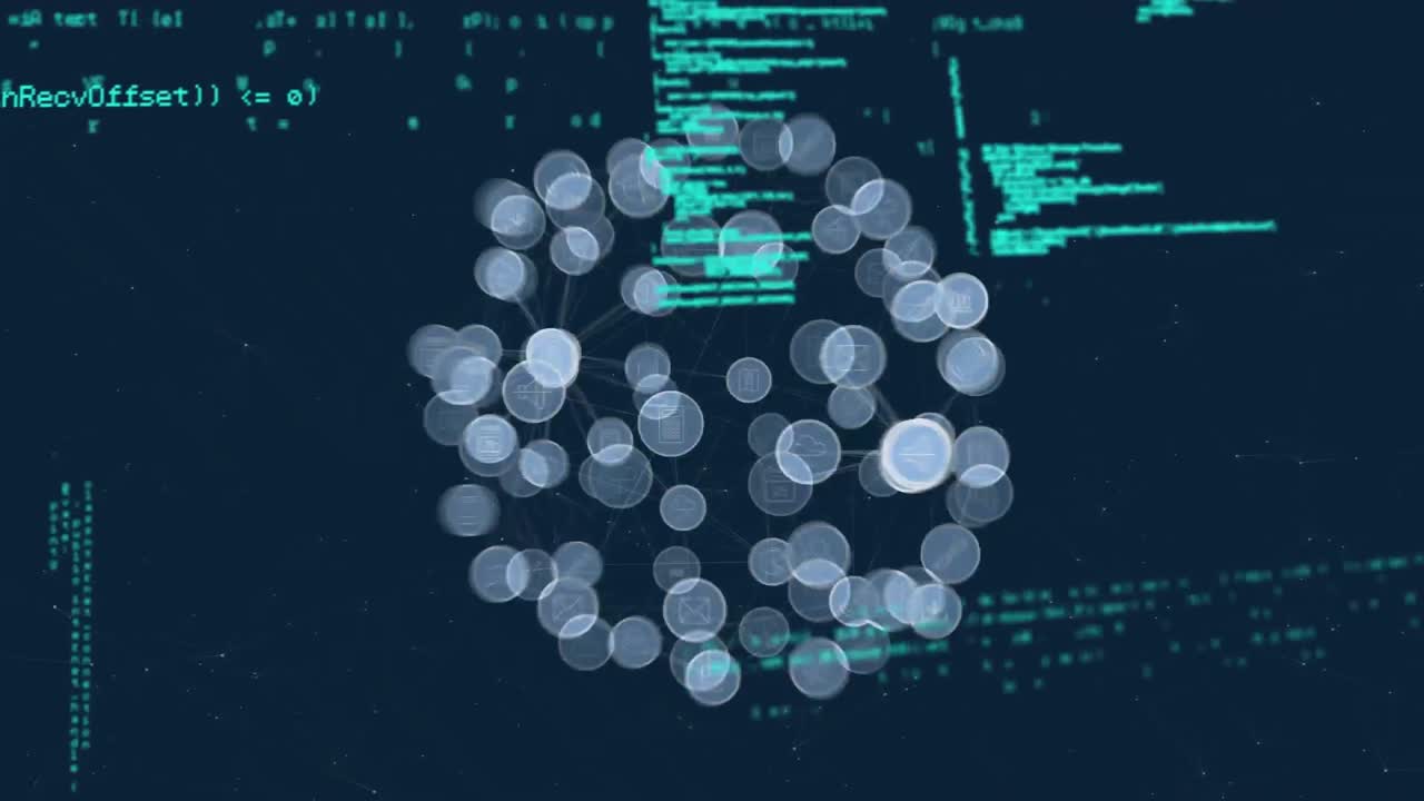 디지털 아이콘과 파란색 배경의 데이터 처리 전 세계에 대한 마이크로프로세서 연결