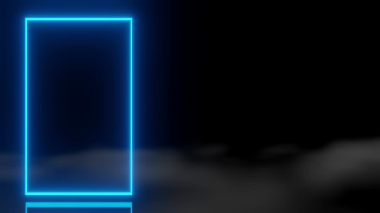 abstract technology LED screens blue orange glowing neon line animation fog background 3D rendering