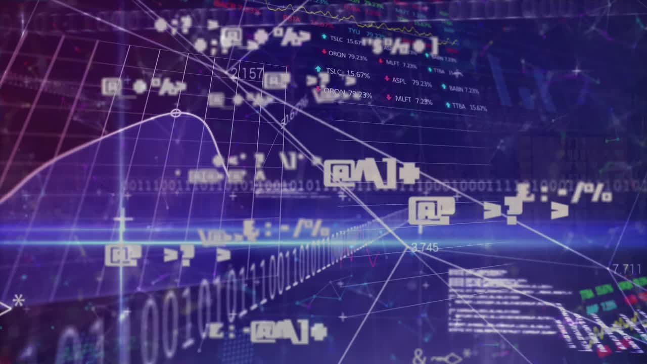 파란색 배경 위의 데이터 처리 애니메이션