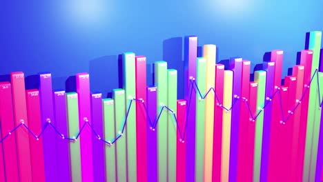 beautiful 3d looped background for analytical programs with abstract infographics, statistical data. multicolor bars, counters and graph. 3d columns smoothly move up and down in loop. financial bg