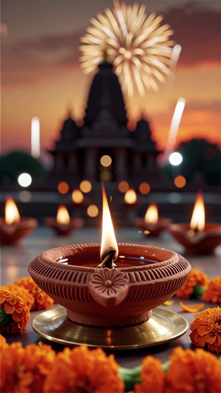 Diwali Festival Background with Lanterns and Traditional Diyas Decorations