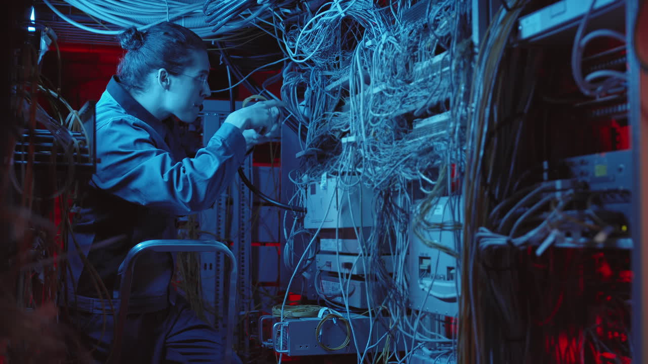 Technician working in a server room