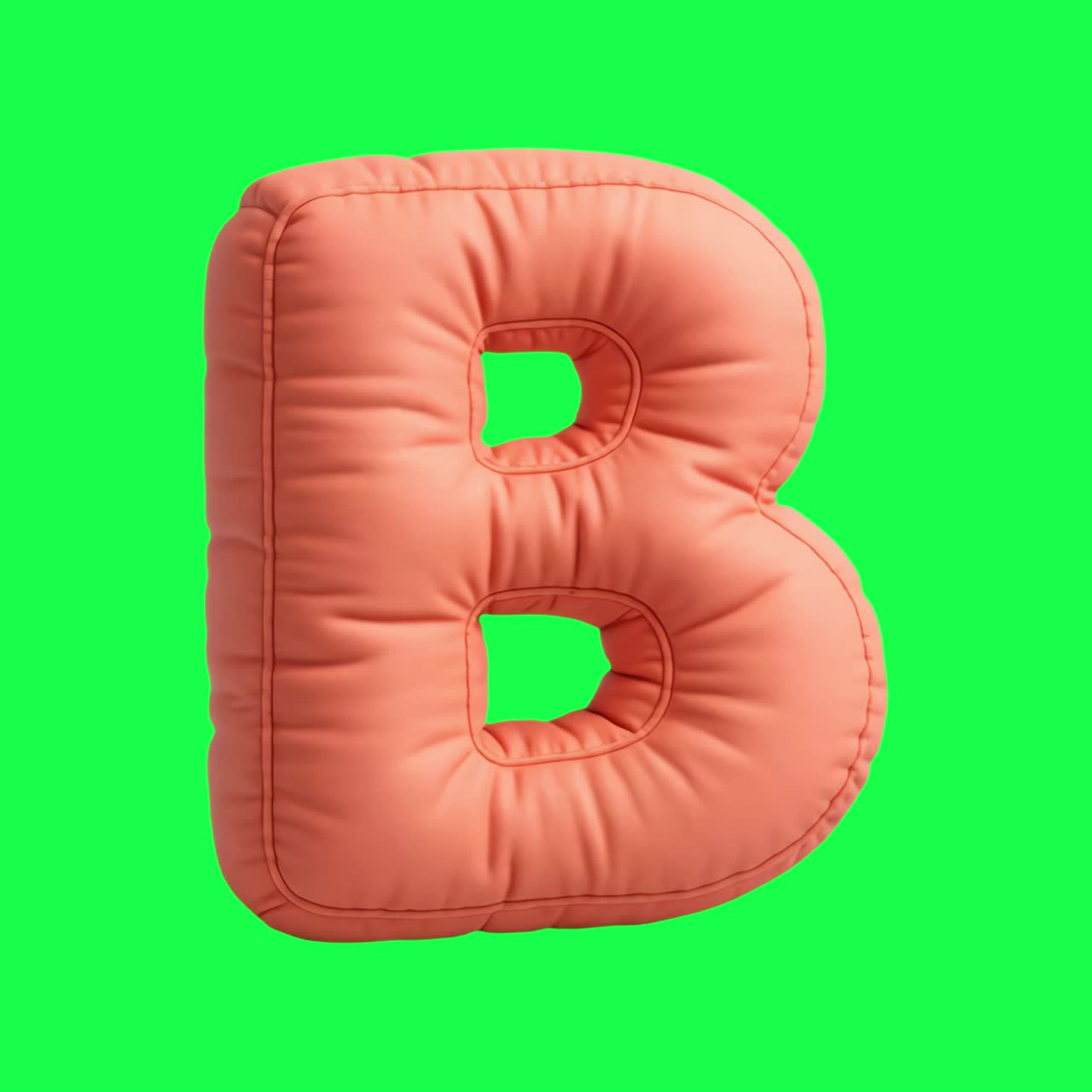 Oranssi pehmokirjain B -animaatio, läpinäkyvä 4K-video, vihreä tausta