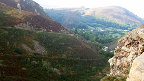 Rocky-Welsh-mountain-scenic-hillside-deep-valley-landscape-slow-dolly-right