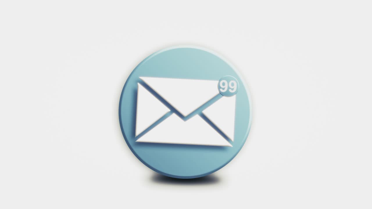 A looping 3D icon of a mail envelope with an animated red notification badge. This motion graphic represents incoming emails, alerts, and unread messages, including spam and junk mail