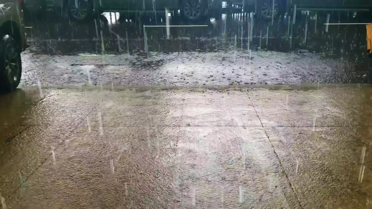 도시 거리에 내리는 비