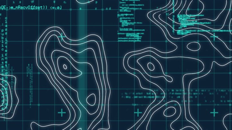 Animation of data processing and networks of connections over grind