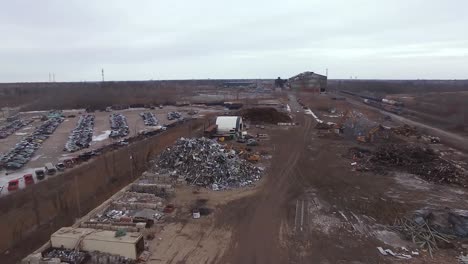 drone flyover of wrecking yard