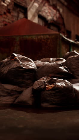 una pila de bolsas de basura en una ciudad