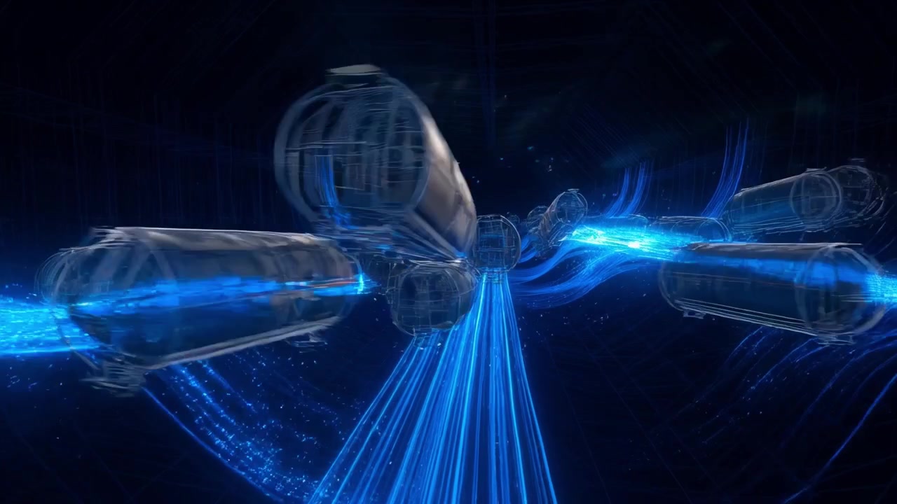 Dati digitali che fluiscono attraverso un tunnel di rete futuristico