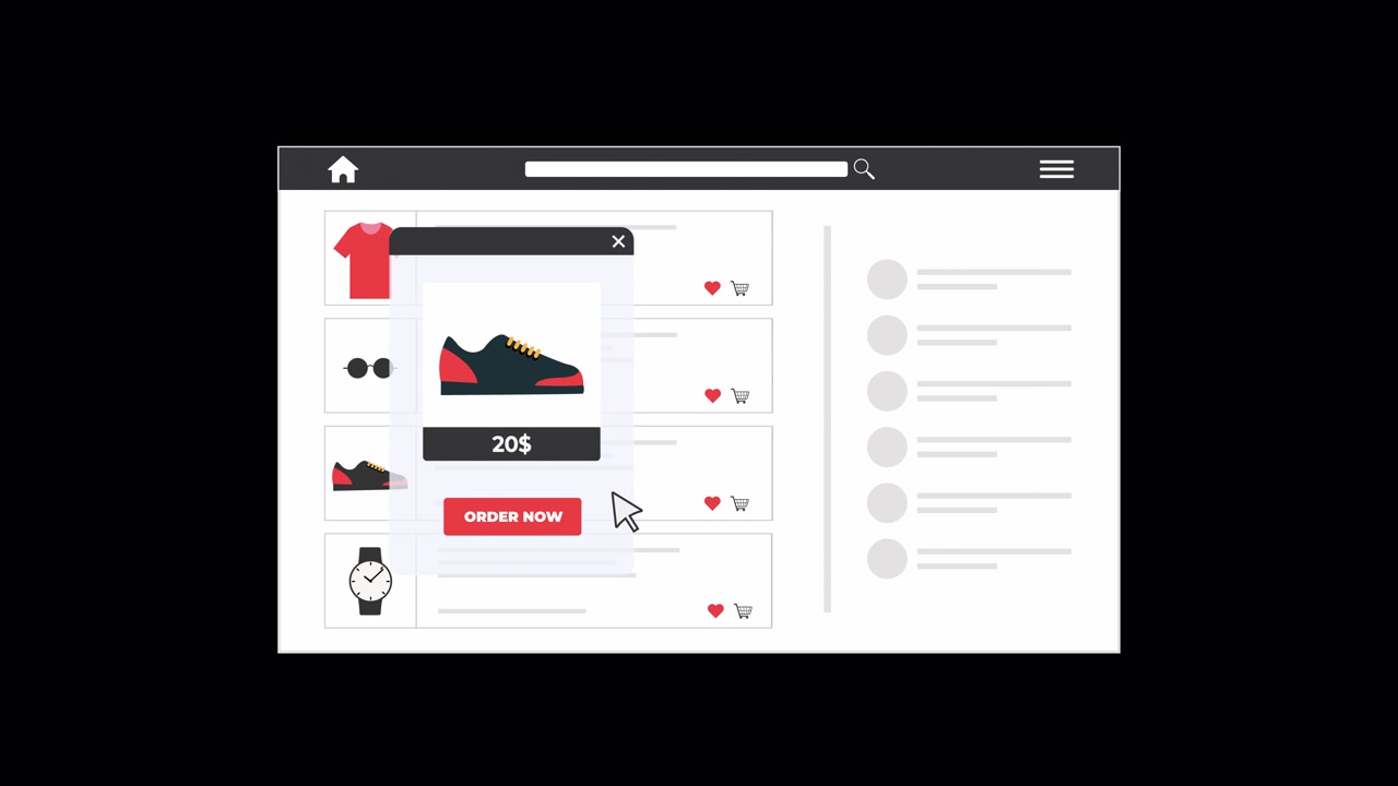 Online Shopping Process Showing Product Selection and Order Completion